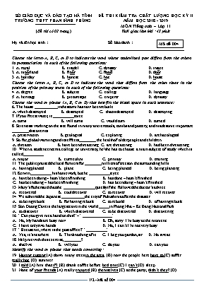 Đề kiểm tra chất lượng học kì II môn Tiếng Anh Lớp 11 - Mã đề 004 - Năm học 2018-2019 - Trường THPT Phan Đình Phùng
